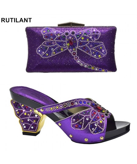 Purple Color African Matching Shoes & Bags Italian In Women Italian Shoes & Bags To Match Shoes with Bag Set with Rhinestone ...