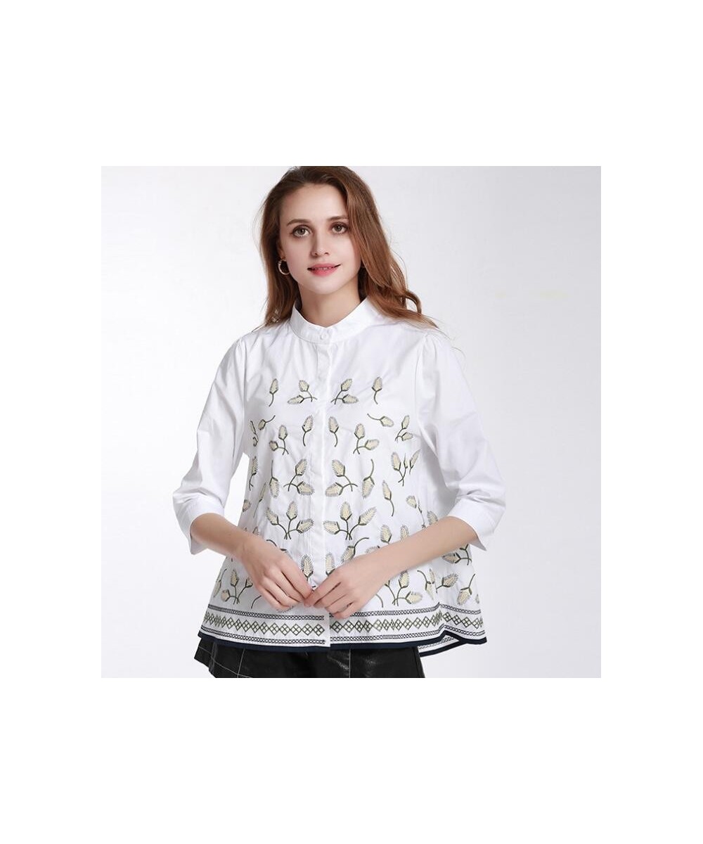 Women's Elegant spring autumn casual loose 100% cotton white shirt lady's vintage national embroidery blouse Tees TB558 $71.9...