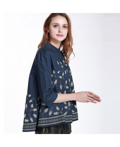 Women's Elegant spring autumn casual loose 100% cotton white shirt lady's vintage national embroidery blouse Tees TB558 $71.9...