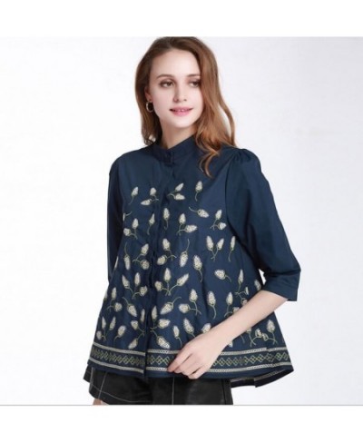 Women's Elegant spring autumn casual loose 100% cotton white shirt lady's vintage national embroidery blouse Tees TB558 $71.9...