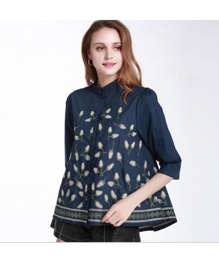 Women's Elegant spring autumn casual loose 100% cotton white shirt lady's vintage national embroidery blouse Tees TB558 $71.9...