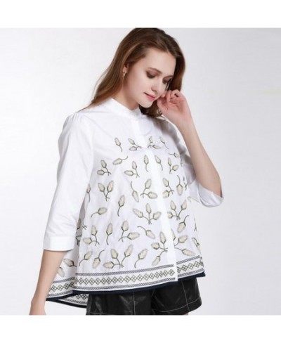 Women's Elegant spring autumn casual loose 100% cotton white shirt lady's vintage national embroidery blouse Tees TB558 $71.9...