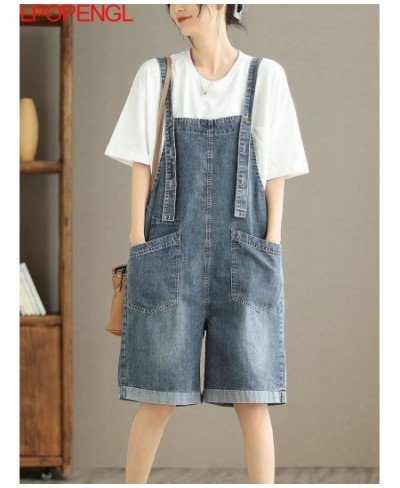 Streetwear Solid Color Artistic Denim Overalls Women's Summer Fashion Sleeveless Adjustable Wide Leg Straight Knee Length $64...