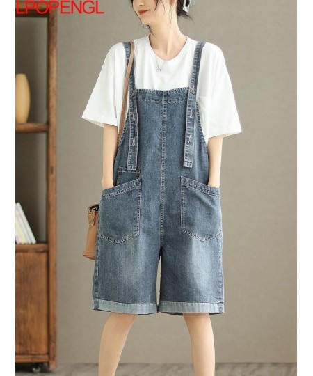 Streetwear Solid Color Artistic Denim Overalls Women's Summer Fashion Sleeveless Adjustable Wide Leg Straight Knee Length $64...