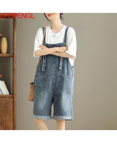 Streetwear Solid Color Artistic Denim Overalls Women's Summer Fashion Sleeveless Adjustable Wide Leg Straight Knee Length $64...