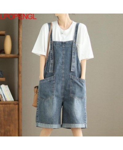 Streetwear Solid Color Artistic Denim Overalls Women's Summer Fashion Sleeveless Adjustable Wide Leg Straight Knee Length $64...