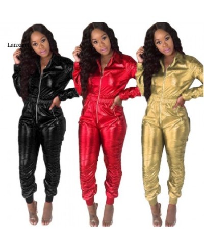 Sexy Long Sleeved Women Jumpsuit Open Crotch Leotard Bright Leather Tight-fitting Lapel Jumpsuit Zipper Bodysuit $58.76 - Jum...