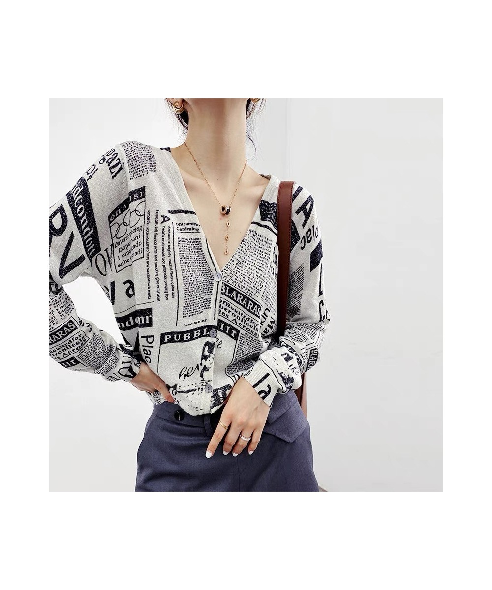 2023 New V-Neck Knitted Cardigan Women Loose Short Letter Sweater Printed Bright Silk Fine Imitation Wool Thin Coat $49.28 - ...