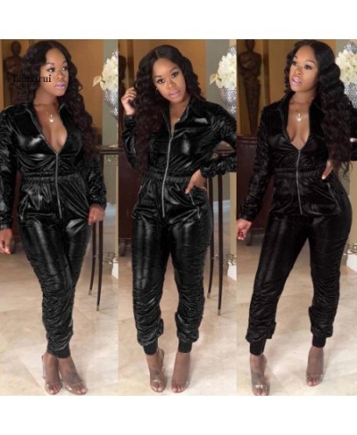 Sexy Long Sleeved Women Jumpsuit Open Crotch Leotard Bright Leather Tight-fitting Lapel Jumpsuit Zipper Bodysuit $58.76 - Jum...