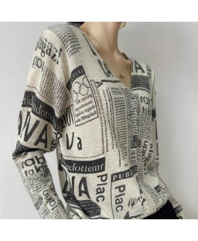 2023 New V-Neck Knitted Cardigan Women Loose Short Letter Sweater Printed Bright Silk Fine Imitation Wool Thin Coat $49.28 - ...