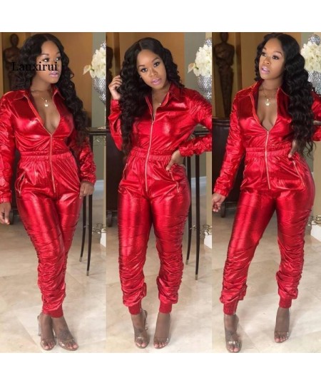 Sexy Long Sleeved Women Jumpsuit Open Crotch Leotard Bright Leather Tight-fitting Lapel Jumpsuit Zipper Bodysuit $58.76 - Jum...