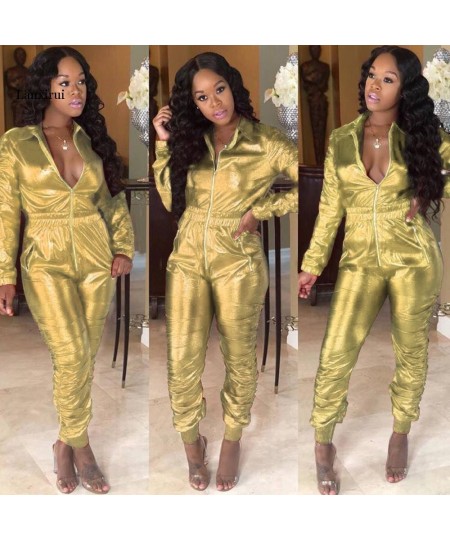 Sexy Long Sleeved Women Jumpsuit Open Crotch Leotard Bright Leather Tight-fitting Lapel Jumpsuit Zipper Bodysuit $58.76 - Jum...