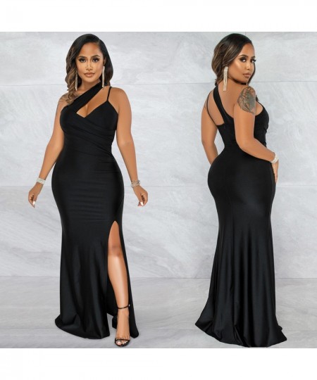 Elegant Sexy Ladies Evening Gown Party Dresses Black Cutout One Shoulder Backless Split Long Maxi Dress D42-DA33 $34.13 - Dre...