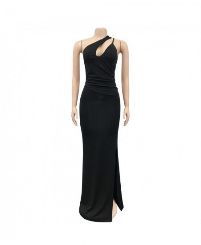 Elegant Sexy Ladies Evening Gown Party Dresses Black Cutout One Shoulder Backless Split Long Maxi Dress D42-DA33 $34.13 - Dre...