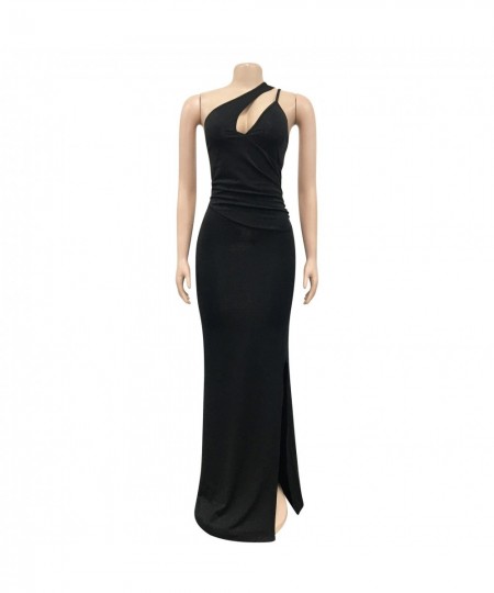 Elegant Sexy Ladies Evening Gown Party Dresses Black Cutout One Shoulder Backless Split Long Maxi Dress D42-DA33 $34.13 - Dre...