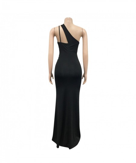 Elegant Sexy Ladies Evening Gown Party Dresses Black Cutout One Shoulder Backless Split Long Maxi Dress D42-DA33 $34.13 - Dre...