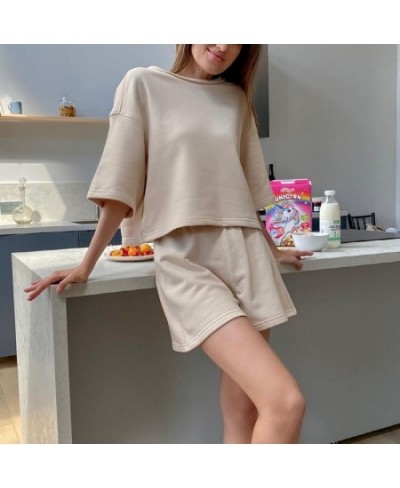 Summer 100% Cotton Sets Women Casual Two Pieces T Shirts and Elastic Waist Shorts Pants Loose Soft Rose Red Tracksuit $59.90 ...