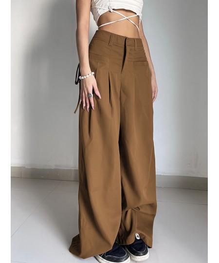 Shirring Casual Wide Leg Pants Women High Waist Street Basic Loose Sweat Trousers Korean Retro Gray Office Y2K Lady Pants $37...