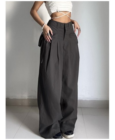 Shirring Casual Wide Leg Pants Women High Waist Street Basic Loose Sweat Trousers Korean Retro Gray Office Y2K Lady Pants $37...