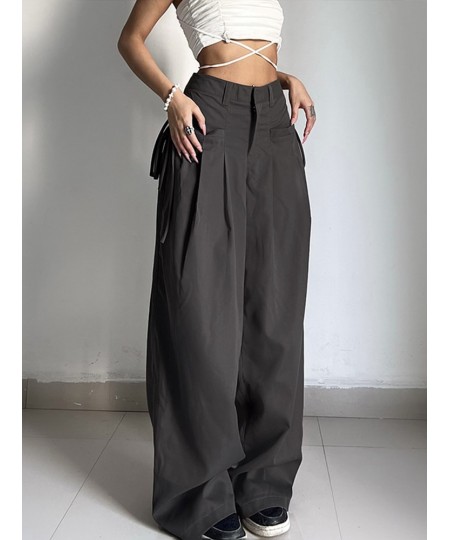 Shirring Casual Wide Leg Pants Women High Waist Street Basic Loose Sweat Trousers Korean Retro Gray Office Y2K Lady Pants $37...