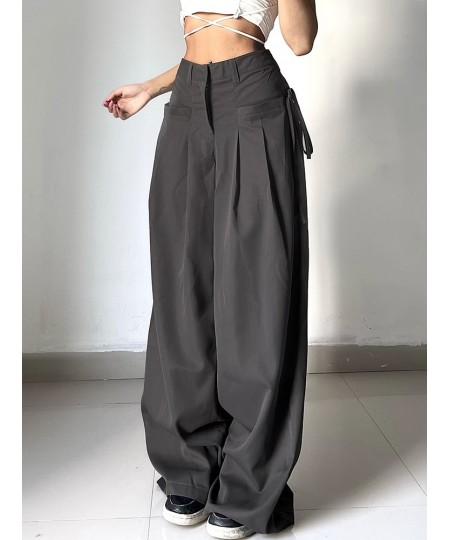 Shirring Casual Wide Leg Pants Women High Waist Street Basic Loose Sweat Trousers Korean Retro Gray Office Y2K Lady Pants $37...