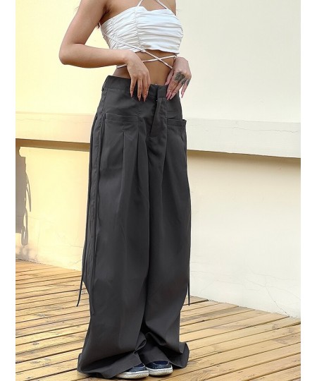 Shirring Casual Wide Leg Pants Women High Waist Street Basic Loose Sweat Trousers Korean Retro Gray Office Y2K Lady Pants $37...