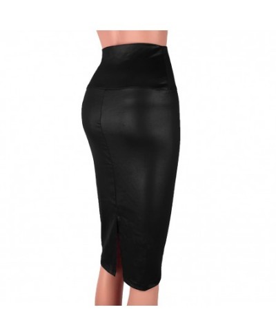 Faux Leather Sexy Skirt Women High Waist Split PU Party Office Formal Mid Skirt Bodycon Pencil Skirt Black $20.69 - Skirts