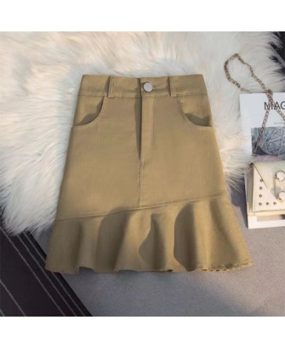 2022 New Summer Women's Korean Fashion Denim All-Match High Waist Slim Sexy Girl Mini Lotus Leaf Skirt $31.91 - Skirts