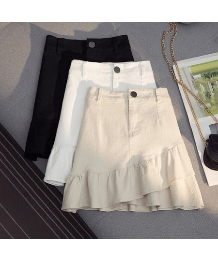 2022 New Summer Women's Korean Fashion Denim All-Match High Waist Slim Sexy Girl Mini Lotus Leaf Skirt $31.91 - Skirts