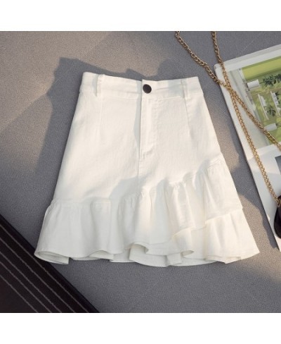 2022 New Summer Women's Korean Fashion Denim All-Match High Waist Slim Sexy Girl Mini Lotus Leaf Skirt $31.91 - Skirts