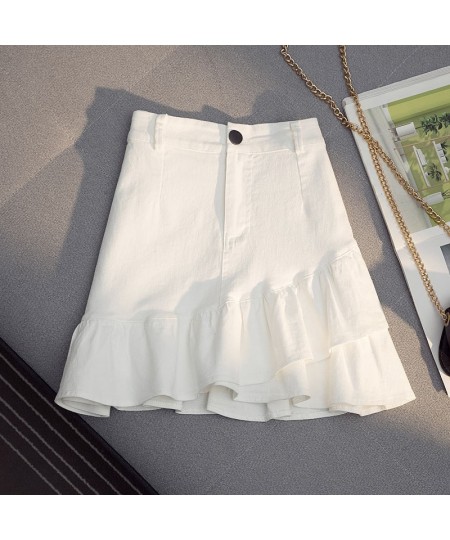 2022 New Summer Women's Korean Fashion Denim All-Match High Waist Slim Sexy Girl Mini Lotus Leaf Skirt $31.91 - Skirts