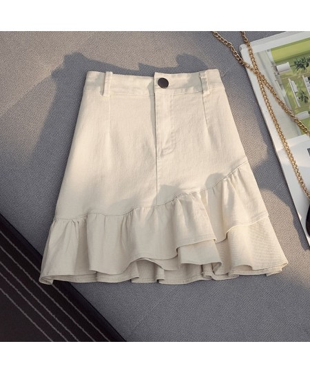 2022 New Summer Women's Korean Fashion Denim All-Match High Waist Slim Sexy Girl Mini Lotus Leaf Skirt $31.91 - Skirts