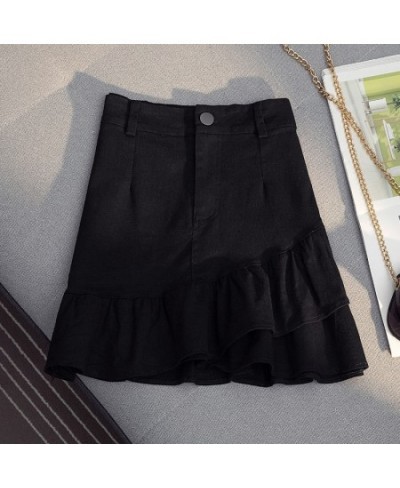 2022 New Summer Women's Korean Fashion Denim All-Match High Waist Slim Sexy Girl Mini Lotus Leaf Skirt $31.91 - Skirts