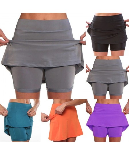 5Colors Women's Fashion Solid Color Running Skirt with Pockets Tennis Golf Sports Hot Workout Shorts Gym Skirt S-5XL $24.27 -...