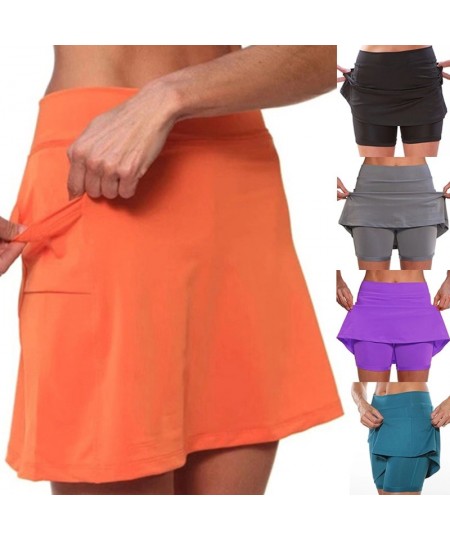 5Colors Women's Fashion Solid Color Running Skirt with Pockets Tennis Golf Sports Hot Workout Shorts Gym Skirt S-5XL $24.27 -...