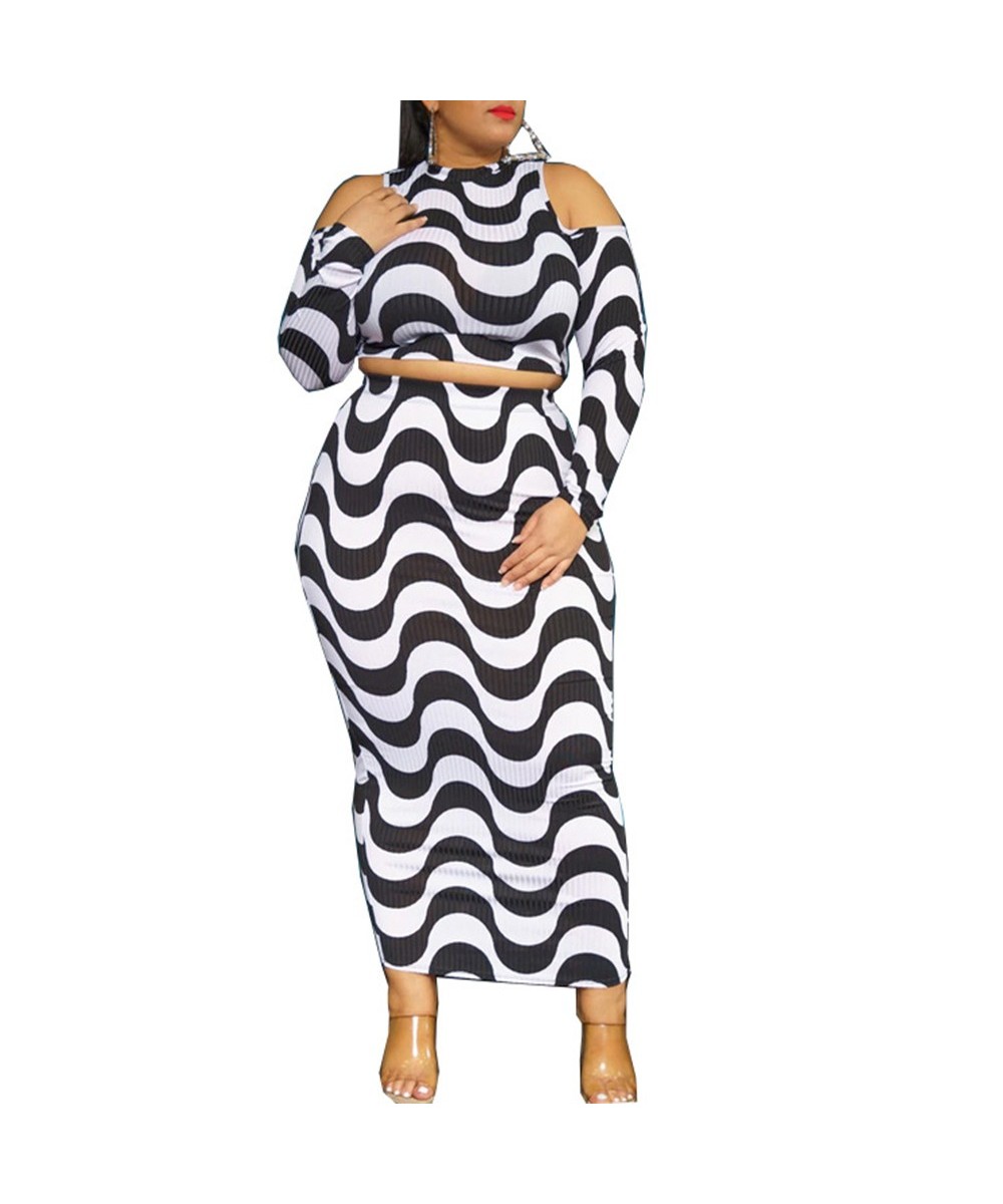 FS 2022 Plus Size Women's Clothing Sets Black White Striped Long Sleeve Hip Wrap Big Size Long Skirt Top Two-Piece Suit 4XL 5...