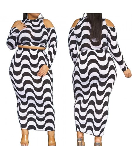 FS 2022 Plus Size Women's Clothing Sets Black White Striped Long Sleeve Hip Wrap Big Size Long Skirt Top Two-Piece Suit 4XL 5...