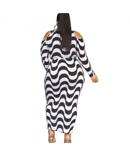 FS 2022 Plus Size Women's Clothing Sets Black White Striped Long Sleeve Hip Wrap Big Size Long Skirt Top Two-Piece Suit 4XL 5...