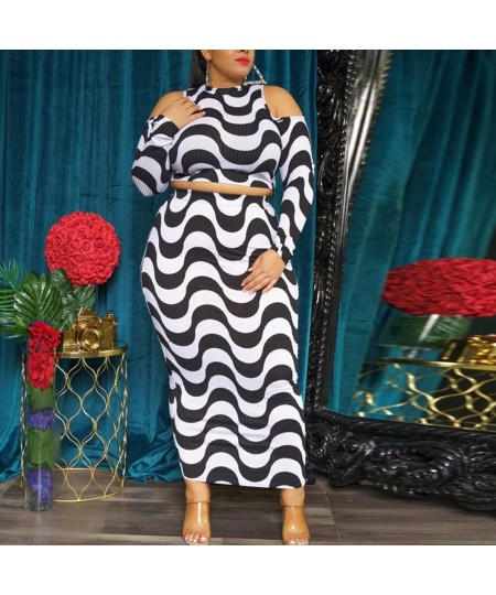 FS 2022 Plus Size Women's Clothing Sets Black White Striped Long Sleeve Hip Wrap Big Size Long Skirt Top Two-Piece Suit 4XL 5...