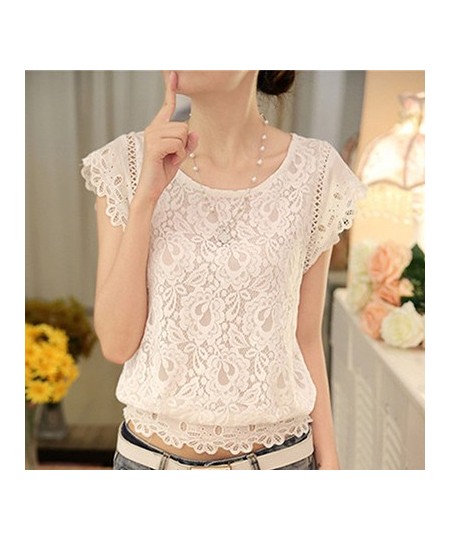 Summer Womens Blouse Shirt Short Sleeve Lace Chiffon Blouse Flare O Neck Embroidery White Shirts Female Casual Women Tops Sil...