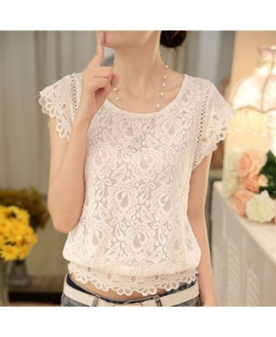 Summer Womens Blouse Shirt Short Sleeve Lace Chiffon Blouse Flare O Neck Embroidery White Shirts Female Casual Women Tops Sil...