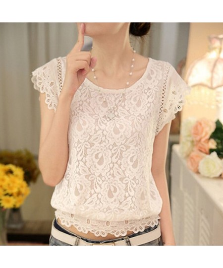 Summer Womens Blouse Shirt Short Sleeve Lace Chiffon Blouse Flare O Neck Embroidery White Shirts Female Casual Women Tops Sil...