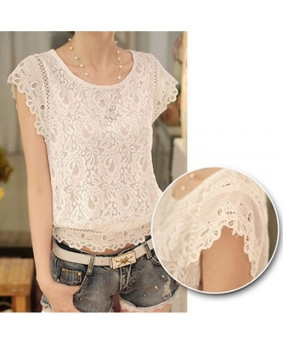 Summer Womens Blouse Shirt Short Sleeve Lace Chiffon Blouse Flare O Neck Embroidery White Shirts Female Casual Women Tops Sil...