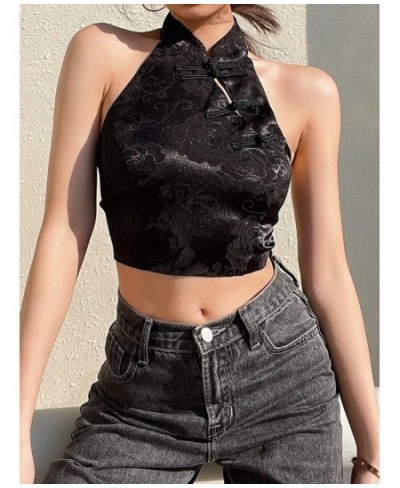 Chinese Style Elegant Jacquard Black Halter Top Backless Lace Up Bow Summer Tank Top Women Sexy Vest Gothic Crop Tops $27.43 ...