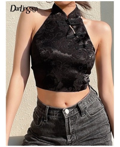 Chinese Style Elegant Jacquard Black Halter Top Backless Lace Up Bow Summer Tank Top Women Sexy Vest Gothic Crop Tops $27.43 ...