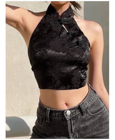 Chinese Style Elegant Jacquard Black Halter Top Backless Lace Up Bow Summer Tank Top Women Sexy Vest Gothic Crop Tops $27.43 ...