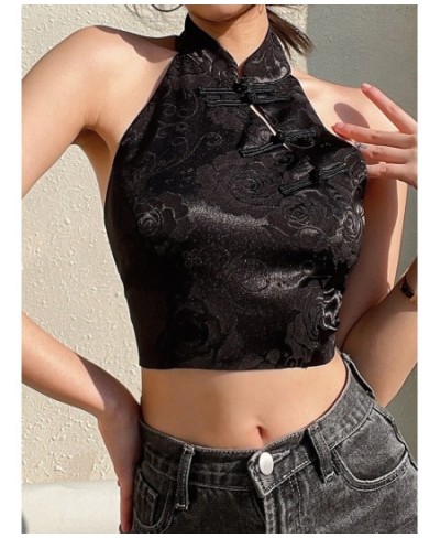 Chinese Style Elegant Jacquard Black Halter Top Backless Lace Up Bow Summer Tank Top Women Sexy Vest Gothic Crop Tops $27.43 ...