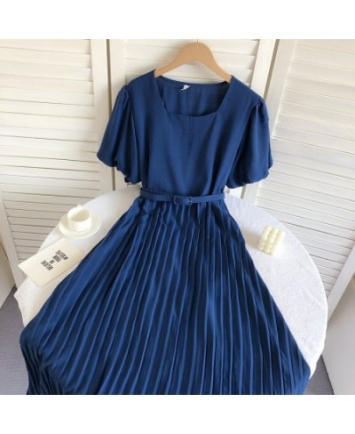 Vintage A-Line Dresses For Women Summer Puff Short Sleeve Square Collar Femme Vestido Pleated Korean Fashion Skinny Woman Dre...