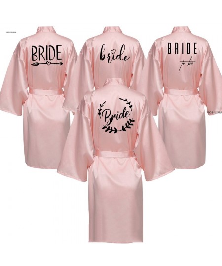 Women Silk Satin Short Night Printing Robe Kimono Robe Fashion Bath Robe Sexy Bathrobe Femme Wedding Bride Bridesmaid Robe $1...