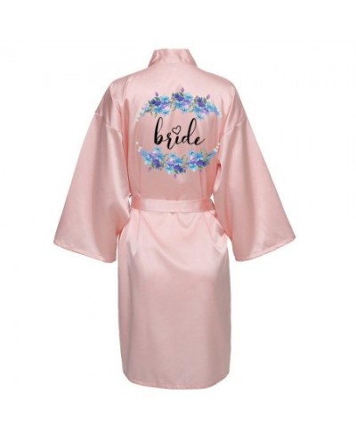 Women Silk Satin Short Night Printing Robe Kimono Robe Fashion Bath Robe Sexy Bathrobe Femme Wedding Bride Bridesmaid Robe $1...